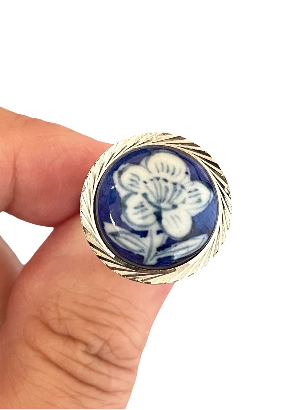 Vintage Souvenir Glass Flower Adjustable Ring
